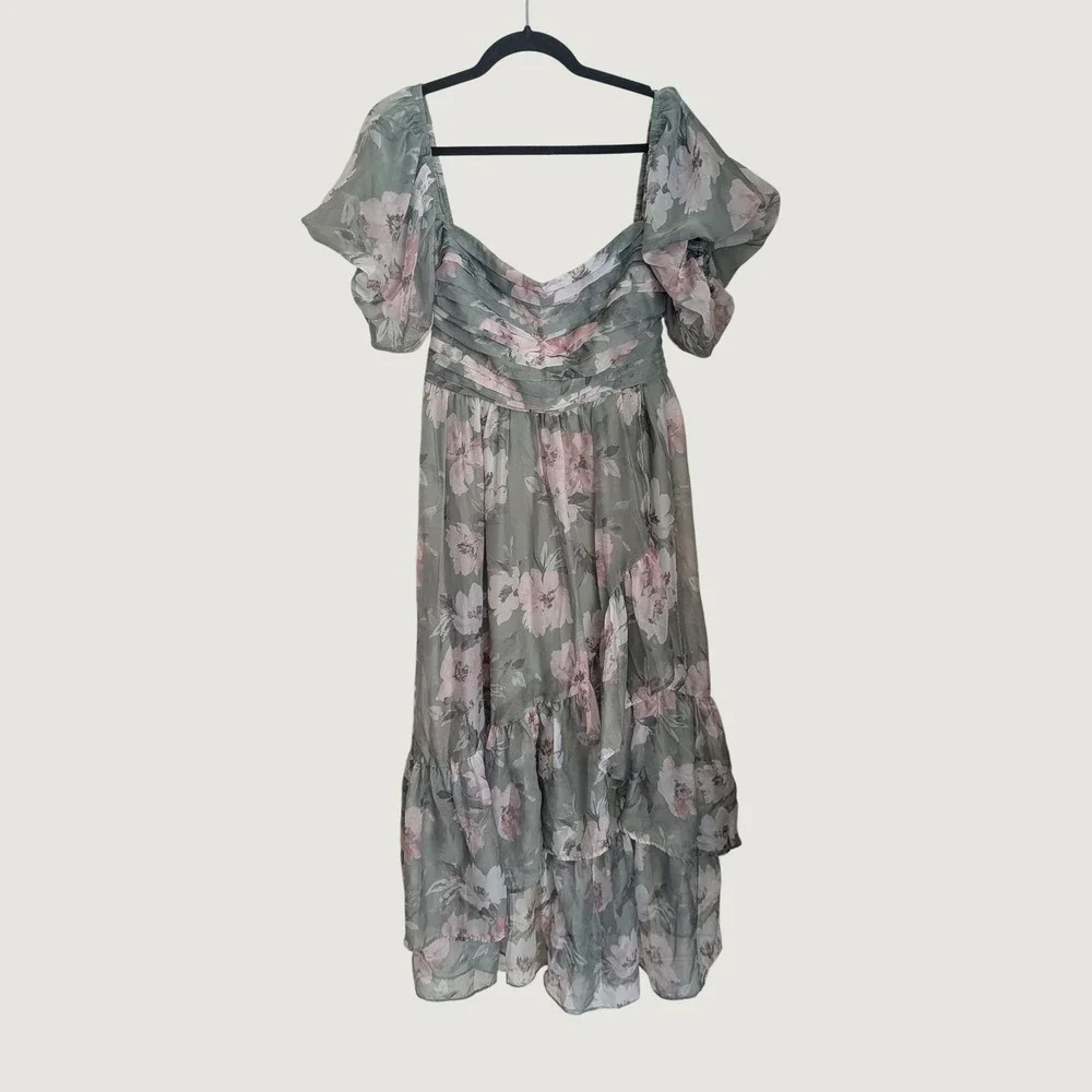 Abercrombie & Fitch Emerson Off-The-Shoulder Drama Maxi Dress Sage Green Petite